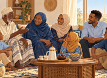 Somali grandparents, parents, and children sharing a conversation at home